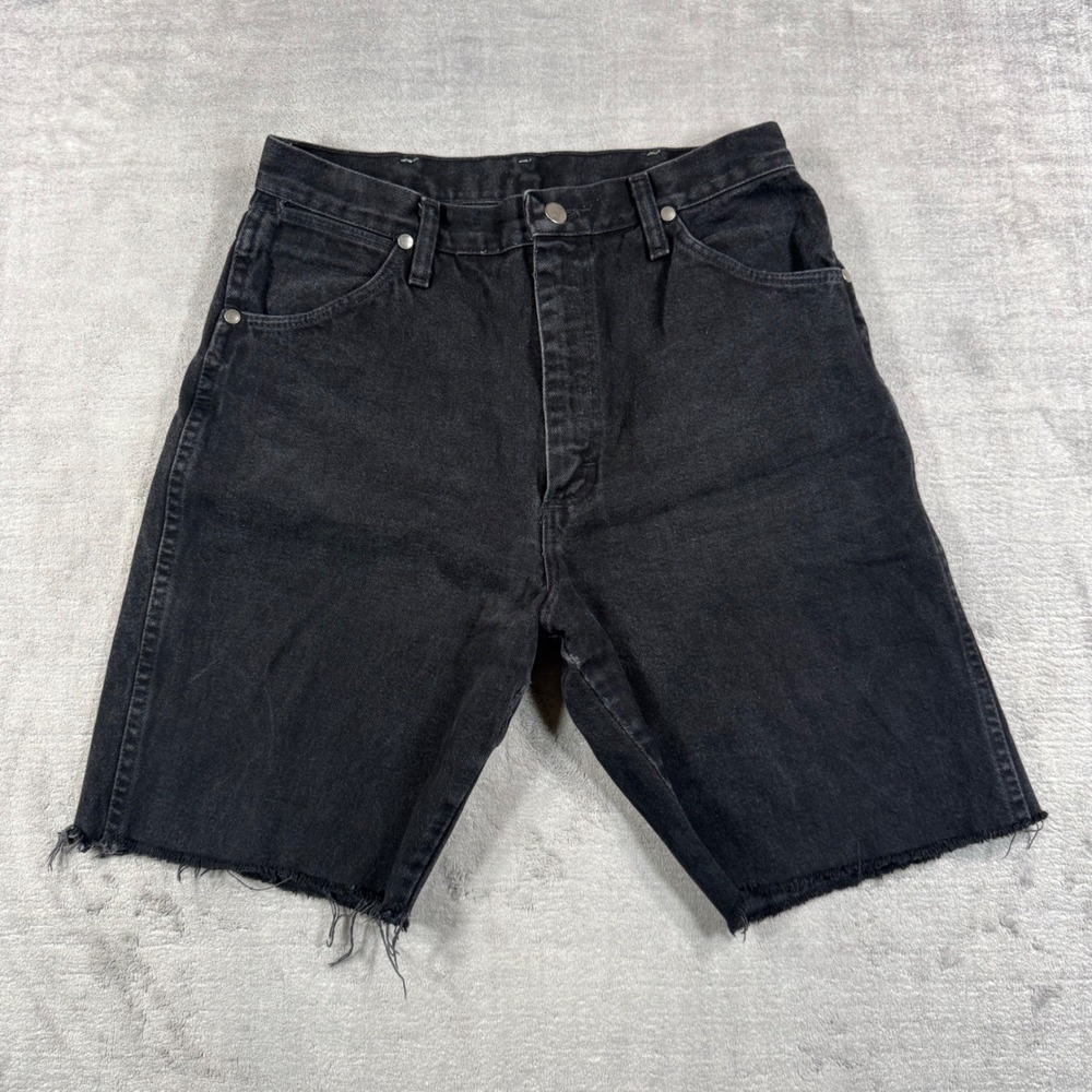 Wrangler Shorts Mens 29 Black Vtg Denim Cut Off Raw Hem Frayed Western Grunge